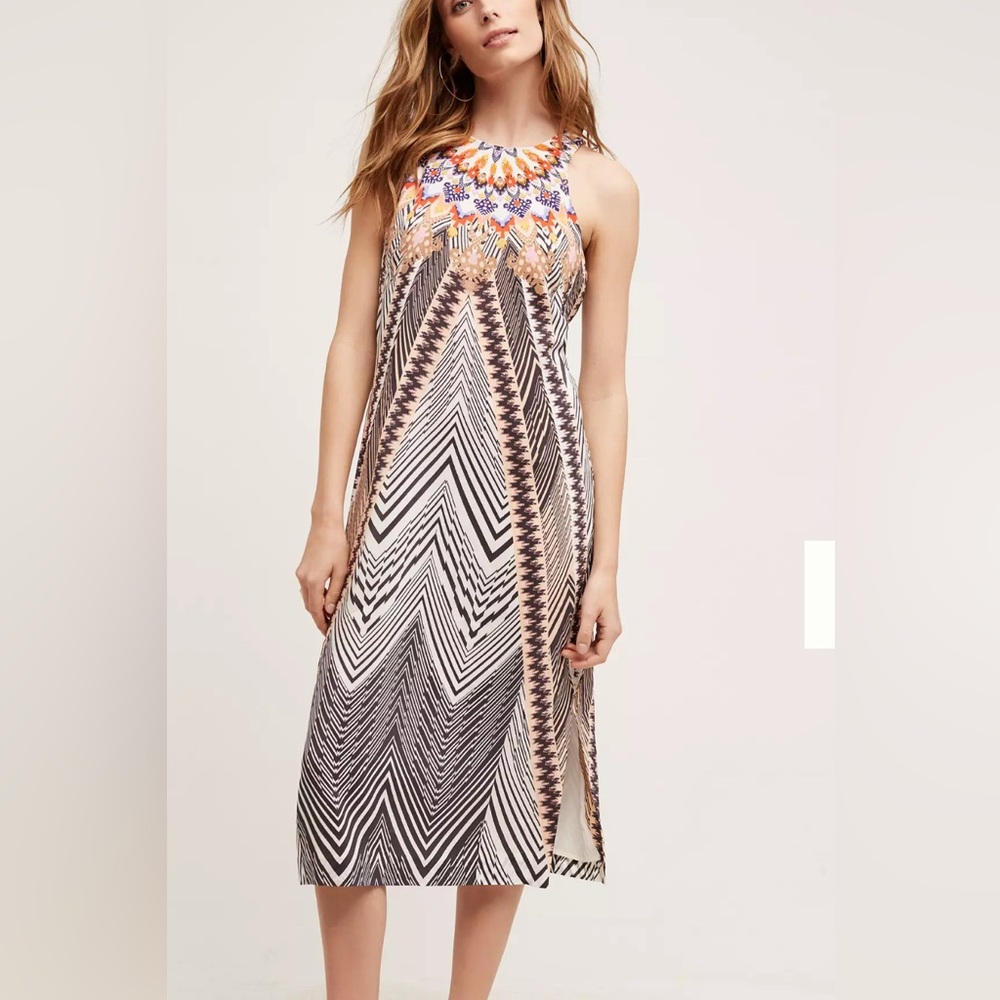HD in Paris Solstice Silk Dress Orange and Black Geometric‎ Midi Work Office #cc